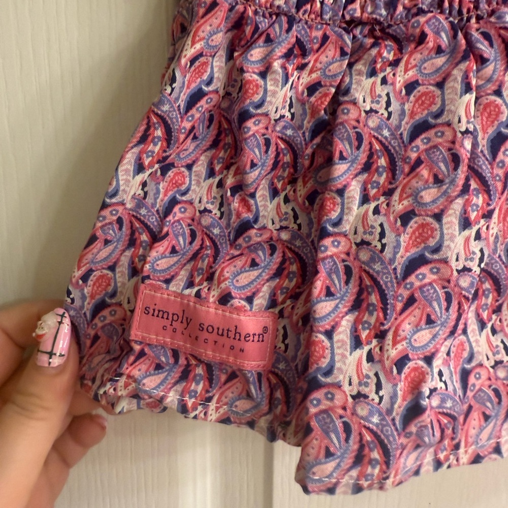 Simply Southern Pink Purple Paisley Shirred Smocked Blouse Top - size XL - Picture 3 of 12